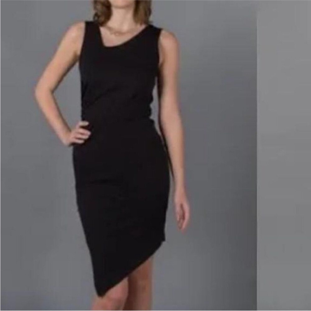 Betabrand Womens No‎ Sweat Sleeveless Asymmetrical Dress Black Stretch Sheath